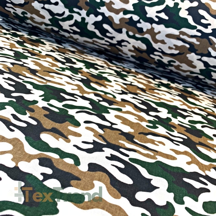 Baumwolle 100% kleines CAMOUFLAGE-Muster grün-beige-weiß  