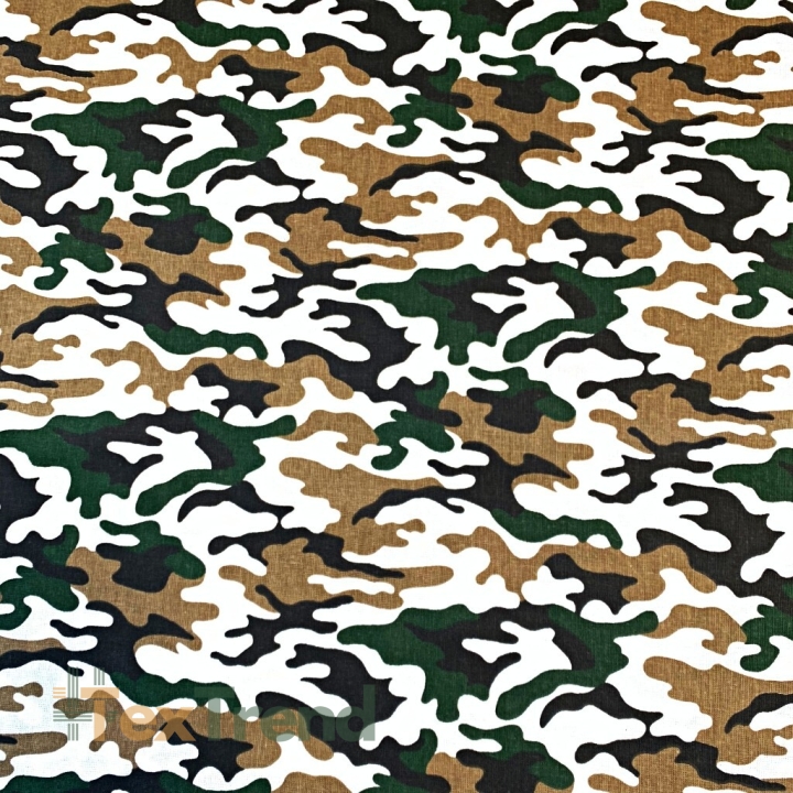 Baumwolle 100% kleines CAMOUFLAGE-Muster grün-beige-weiß  
