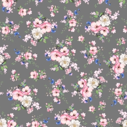 Baumwolle 100% Blumensträuße von Apfelbäumen auf dunkelgrauem Hintergrund  