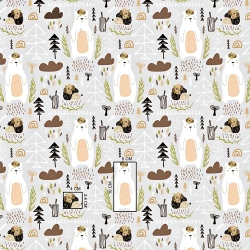 Baumwolle 100% Bären mit Igeln auf grauem Hintergrund  