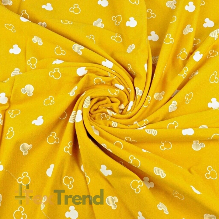 Dresówka pętelka - miki kontury białe na musztardowy tle  