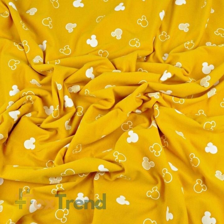 Dresówka pętelka - miki kontury białe na musztardowy tle  