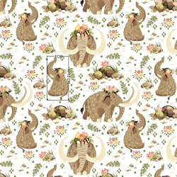 Baumwolle 100% Mammuts beige auf weißem Hintergrund  