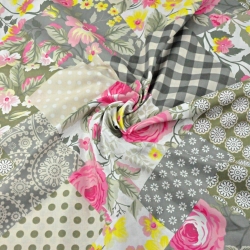 Baumwolle 100% Patchwork Blumen grau-khaki 220cm  