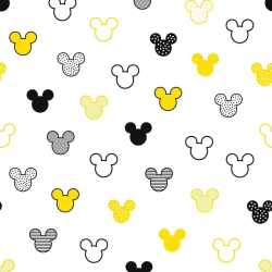 100% Baumwolle - MIKI gemustert in schwarz-gelb auf weißem Hintergrund  