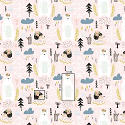 Baumwolle 100% Bären mit Igeln auf hellrosa Hintergrund  