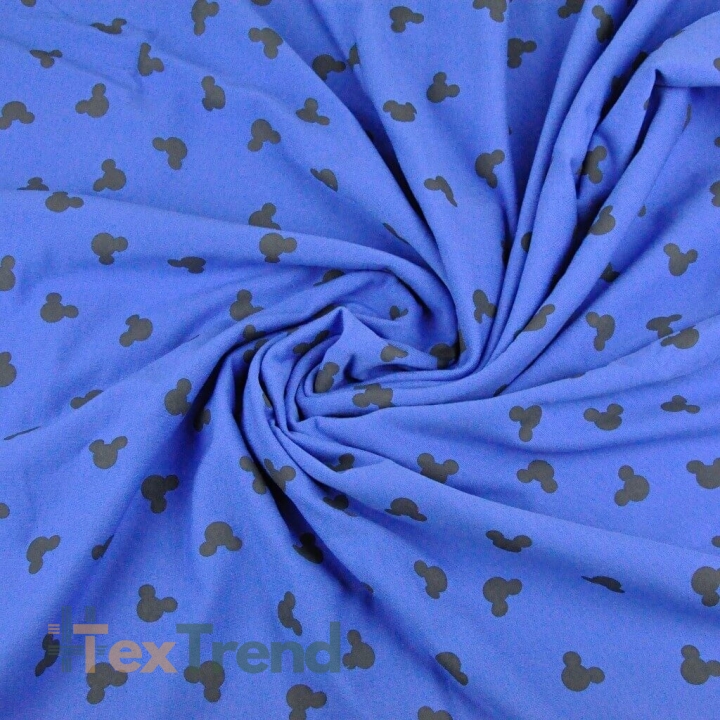 Jersey-Stoff - schwarze Miki auf blauem Hintergrund  