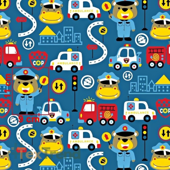 Baumwolle 100% Polizeibären auf blauem Hintergrund  