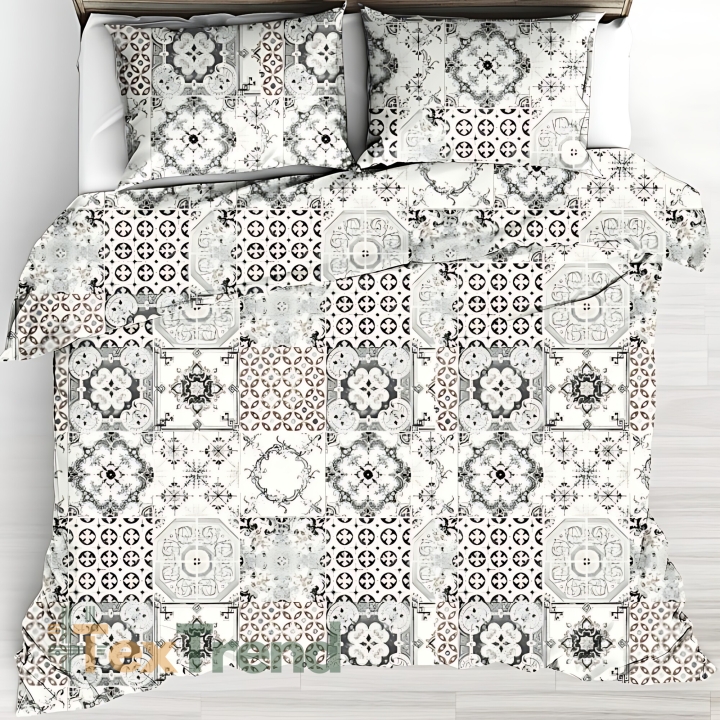 Baumwolle 100% Patchwork Ornament schwarz auf ecrufarbenem Hintergrund - 220cm  