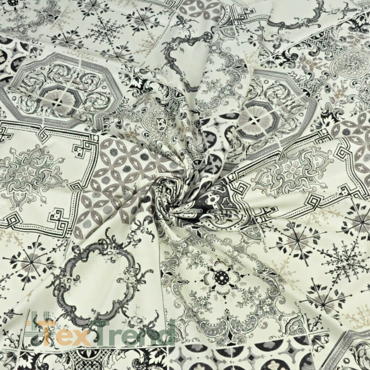 Baumwolle 100% Patchwork Ornament schwarz auf ecrufarbenem Hintergrund - 220cm  