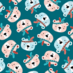 Digitaldruck Jersey-Stoff - indianische Bären auf smaragdgrünem Hintergrund