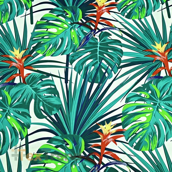 Baumwolle 100% grün-blau Blätter auf weißem Hintergrund 220cm  