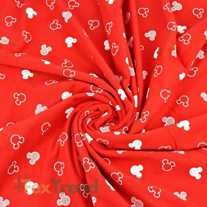 Dresówka pętelka - miki kontury białe na czerwonym tle  