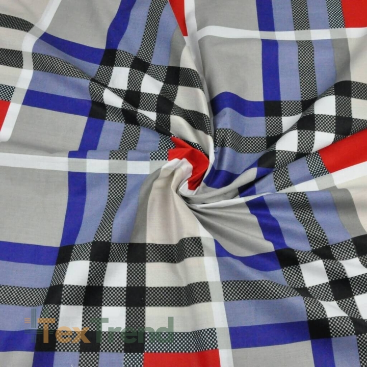 100% Baumwolle Karomuster blau-grau-rot  