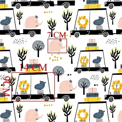 Baumwolle 100% afrikanische Tiere in Autos auf weißem Hintergrund  