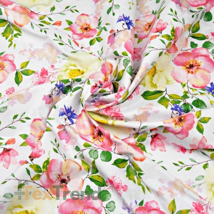 Baumwolle 100% Apfelblüten auf weißem Hintergrund 220cm  