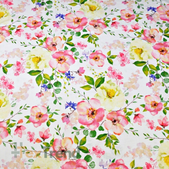 Baumwolle 100% Apfelblüten auf weißem Hintergrund 220cm  