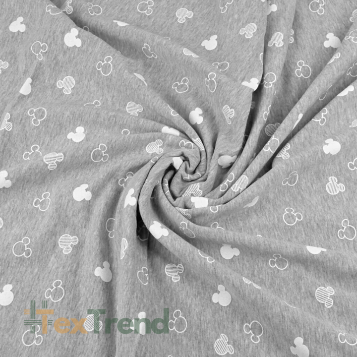 Dresówka pętelka - miki kontury białe na szarym melanżowym tle  