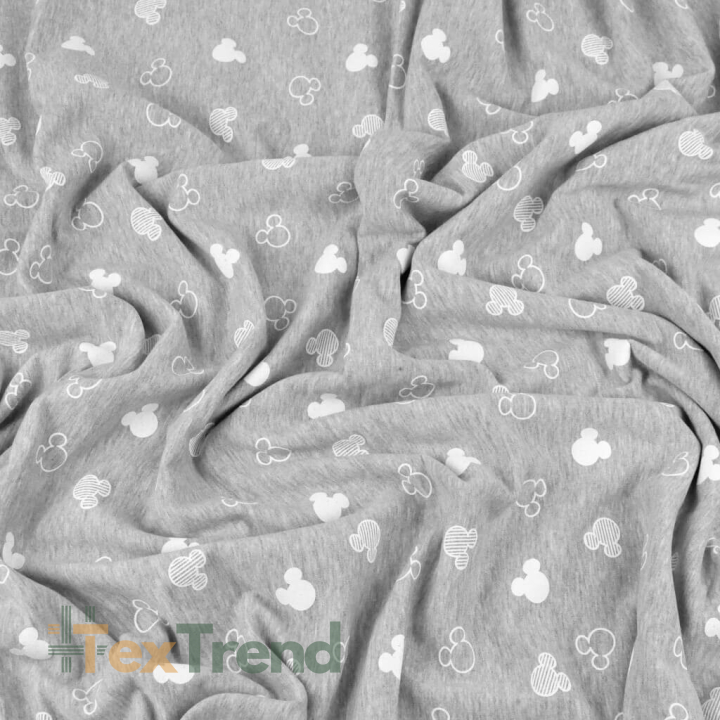 Dresówka pętelka - miki kontury białe na szarym melanżowym tle  