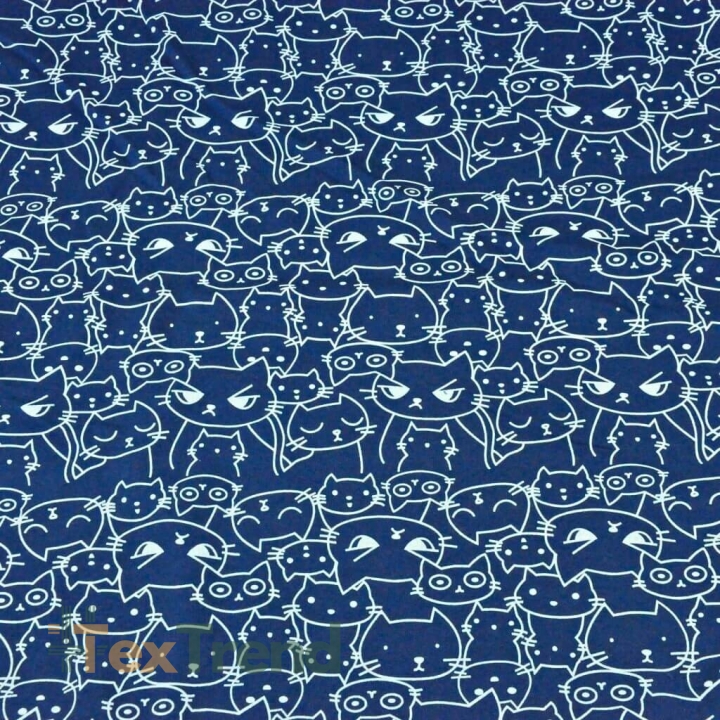 Dresówka pętelka - koty kontury białe na granatowym tle  