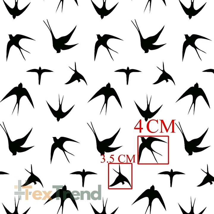 Baumwolle 100% schwarze Schwalben auf weißem Hintergrund  