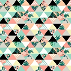 Baumwolle 100% Flamingos in Dreiecken rosa-gelb-mint  