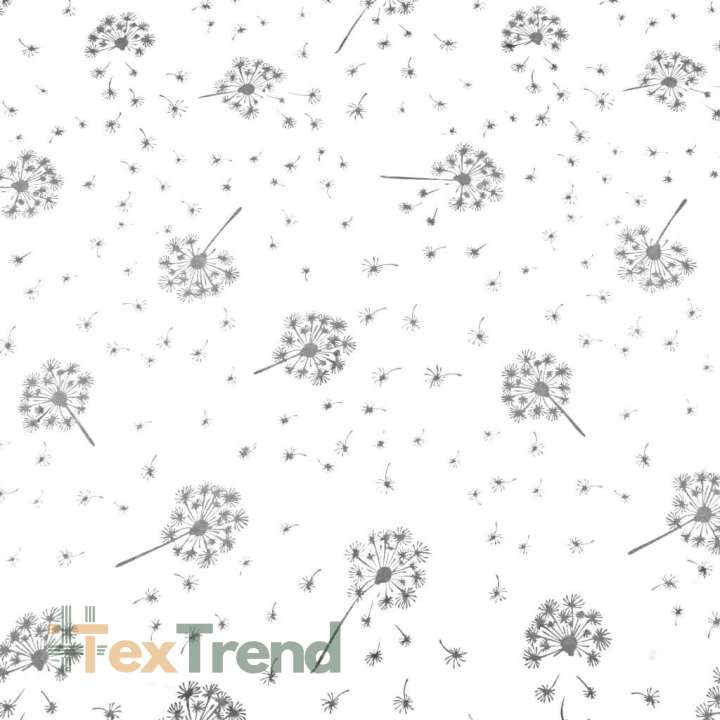Baumwolle 100% - graue Pusteblumen auf weißem Hintergrund  
