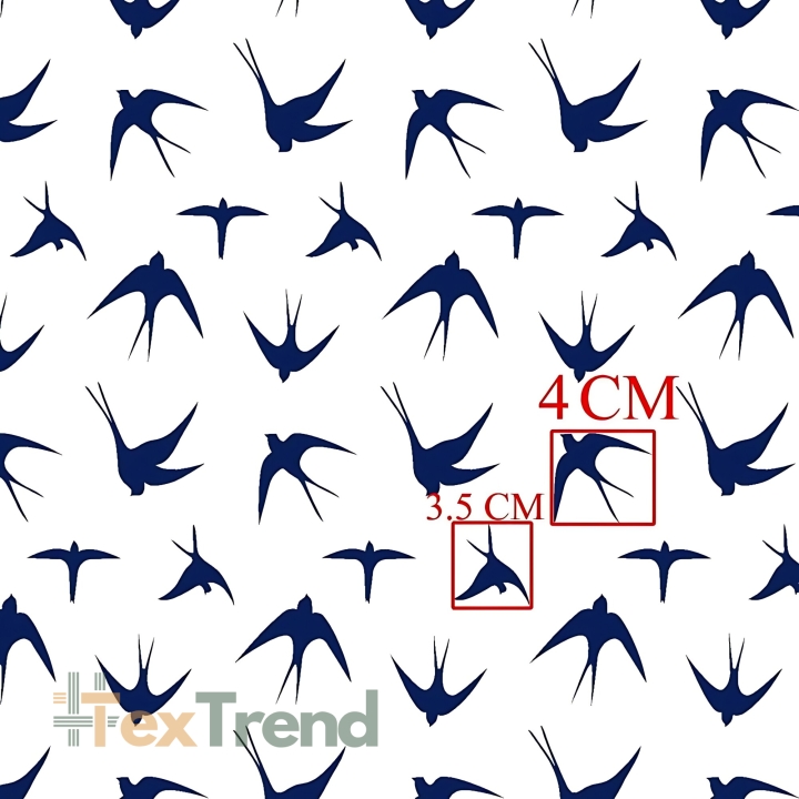 Baumwolle 100% dunkelblaue Schwalben auf weißem Hintergrund  