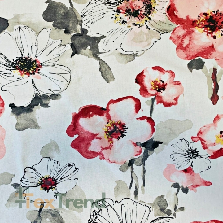 Dekostoff bedruckt mit gemalten Mohnblumen  