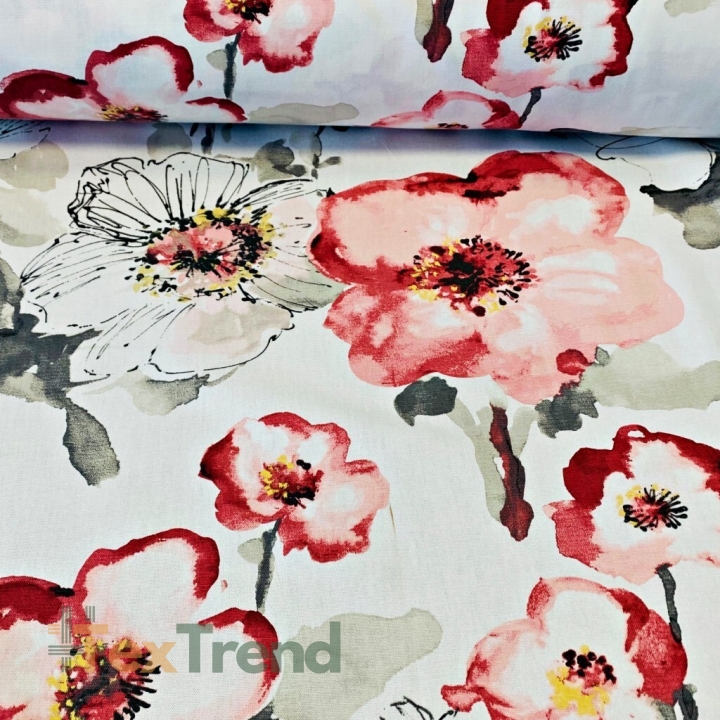 Dekostoff bedruckt mit gemalten Mohnblumen  