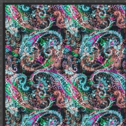 Jersey Stoff Digitaldruck türkische Federn auf schwarzem Hintergrund  