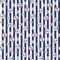 Baumwolle 100% maritime Räder auf blau-weißen Streifen  