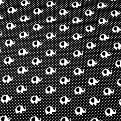 Baumwolle 100% MINI Elefanten weiß auf schwarzem Hintergrund  