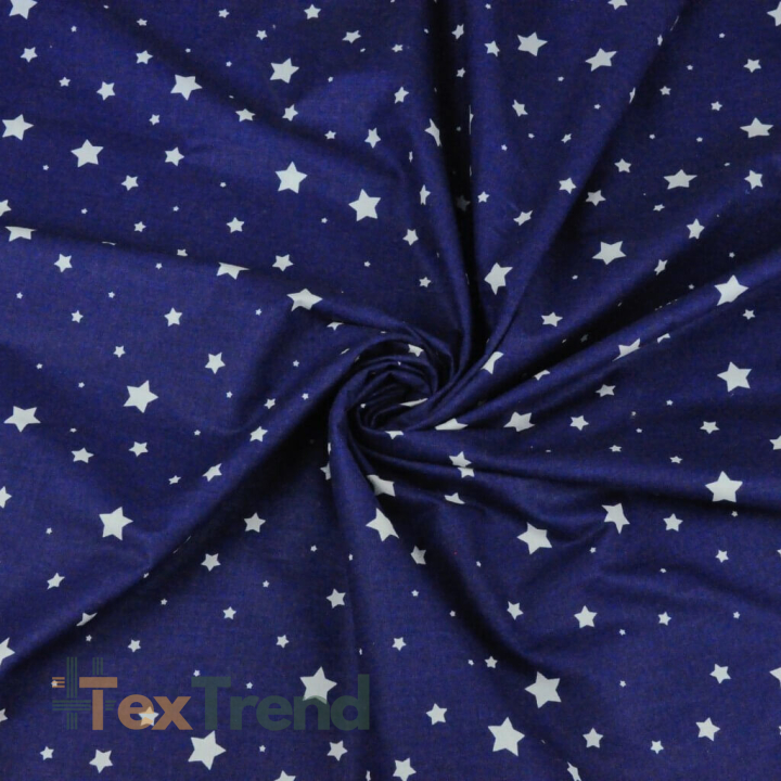 100% Baumwolle MINI MAXI Sterne weiß auf dunkelblauem Hintergrund  