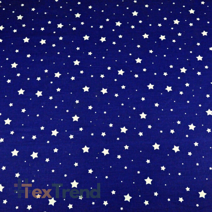 100% Baumwolle MINI MAXI Sterne weiß auf dunkelblauem Hintergrund  