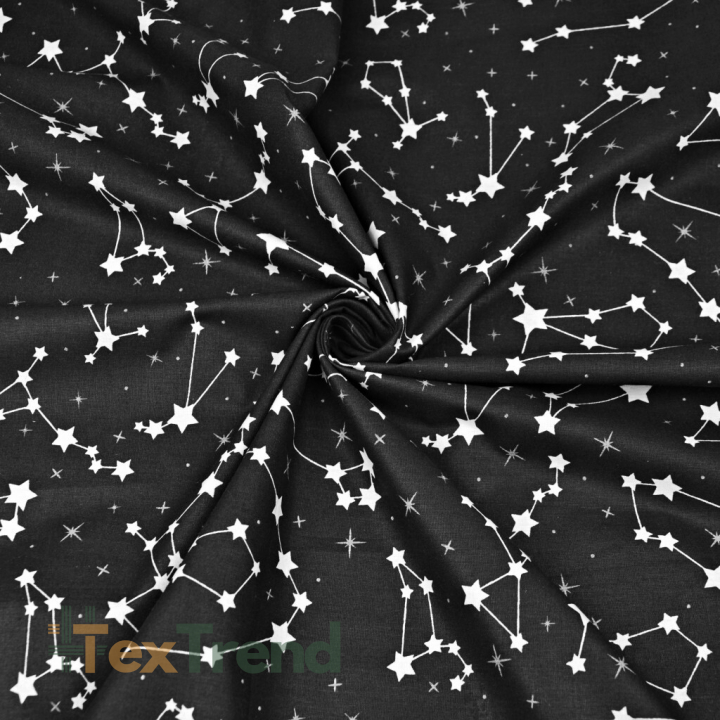 Baumwolle 100% weiße Sternen-Konstellation auf schwarzem Hintergrund