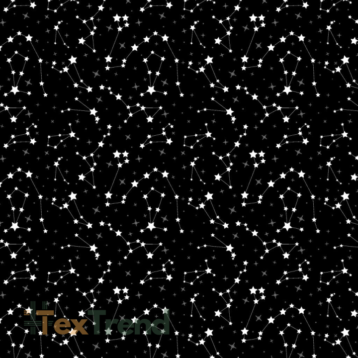 Baumwolle 100% weiße Sternen-Konstellation auf schwarzem Hintergrund