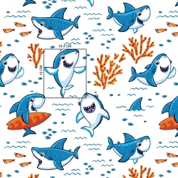 Baumwolle 100% Haie auf weißem Hintergrund  