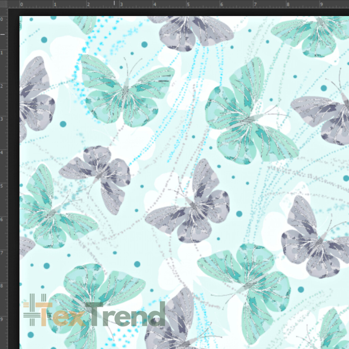 Interlock Jersey Digitaldruck - Schmetterlinge grau-mint auf mintfarbenem Hintergrund  