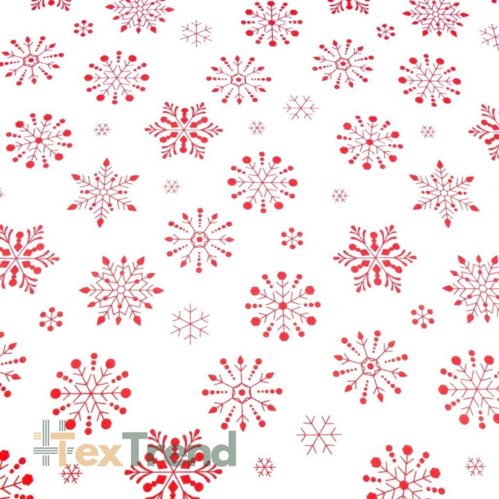 Baumwolle 100% Weihnachtsmuster große Schneeflocken rot auf weißem Hintergrund  