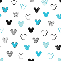 100% Baumwolle - MIKI gemustert in schwarz-türkis auf weißem Hintergrund  