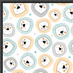 Interlock Jersey Digitaldruck - Löwen orange-mint auf weißem Hintergrund  