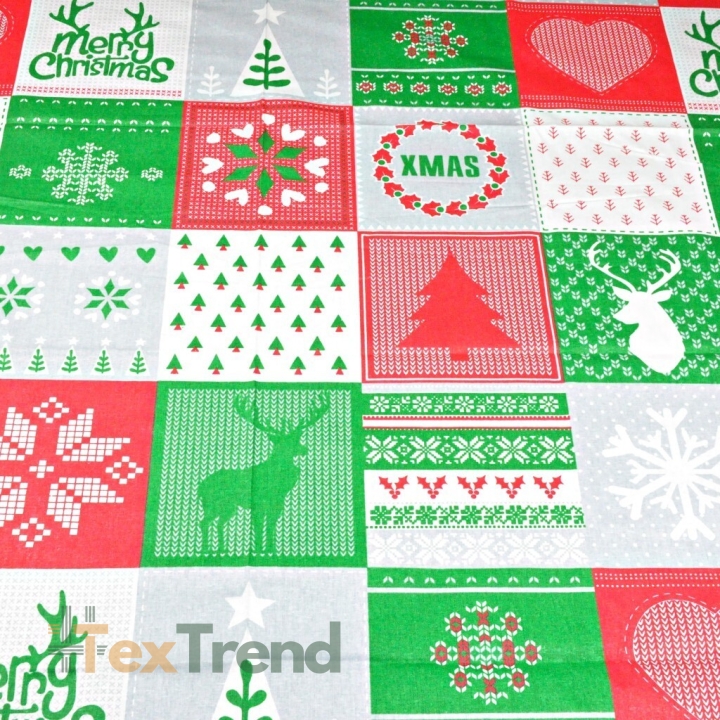 Baumwolle 100% Weihnachtsmuster Patchwork grün-rot-grau  