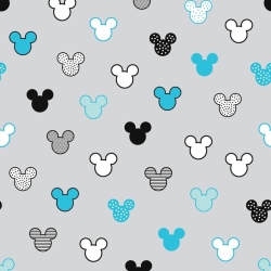 100% Baumwolle - MIKI gemustert in schwarz-türkis auf grauem Hintergrund  