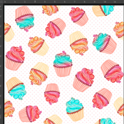 Interlock Jersey Digitaldruck - Mini Cupcakes bunt auf weißem Hintergrund  