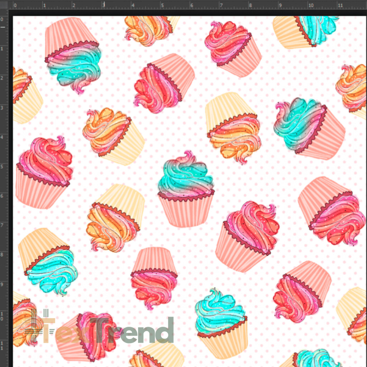 Interlock Jersey Digitaldruck - Mini Cupcakes bunt auf weißem Hintergrund  