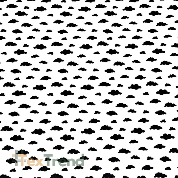 Baumwolle 100% MINI Wolken schwarz auf weißem Hintergrund  