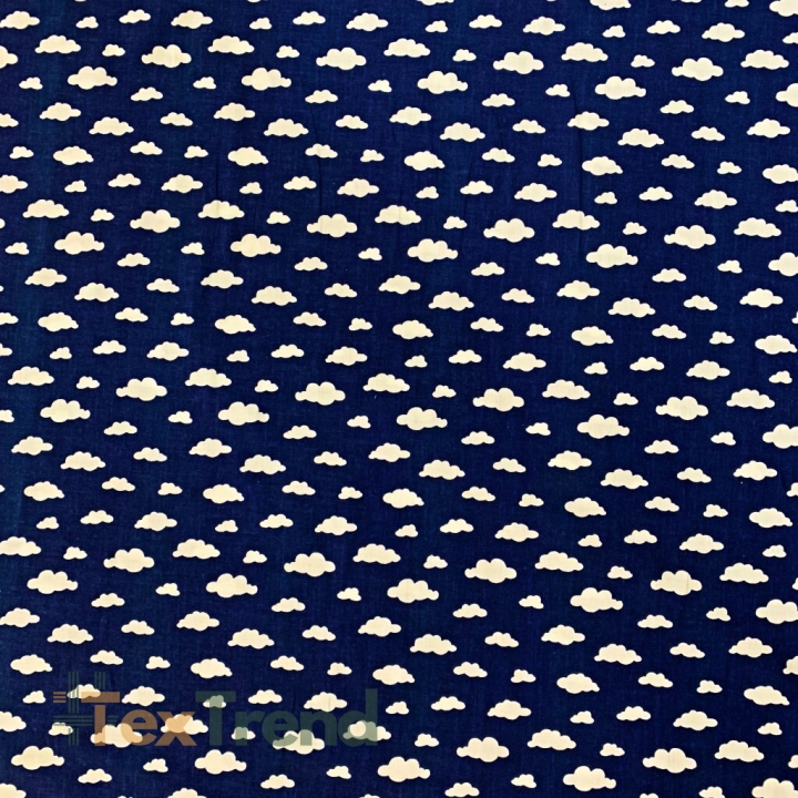 Baumwolle 100% MINI Wolken weiß auf navy Hintergrund  