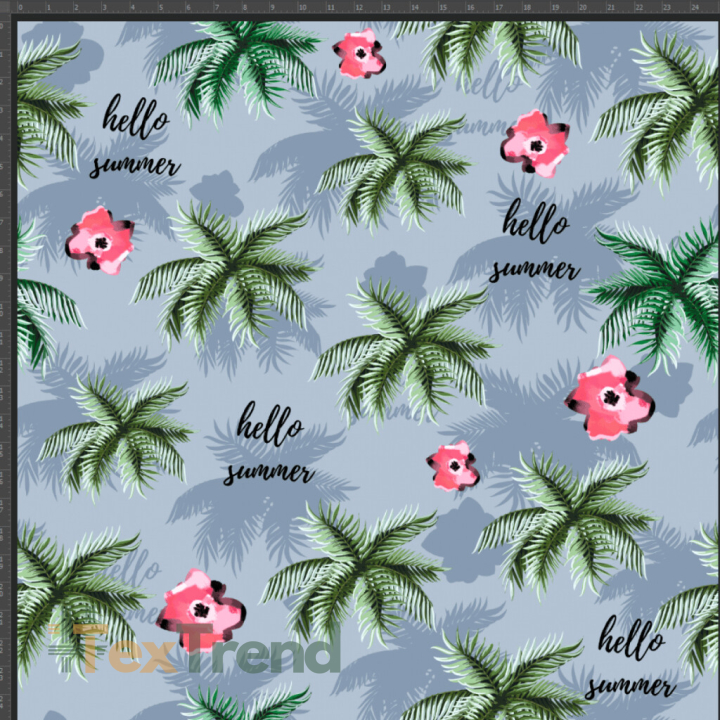 Jersey Stoff Digitaldruck grüne Palmen auf grauem Hintergrund  