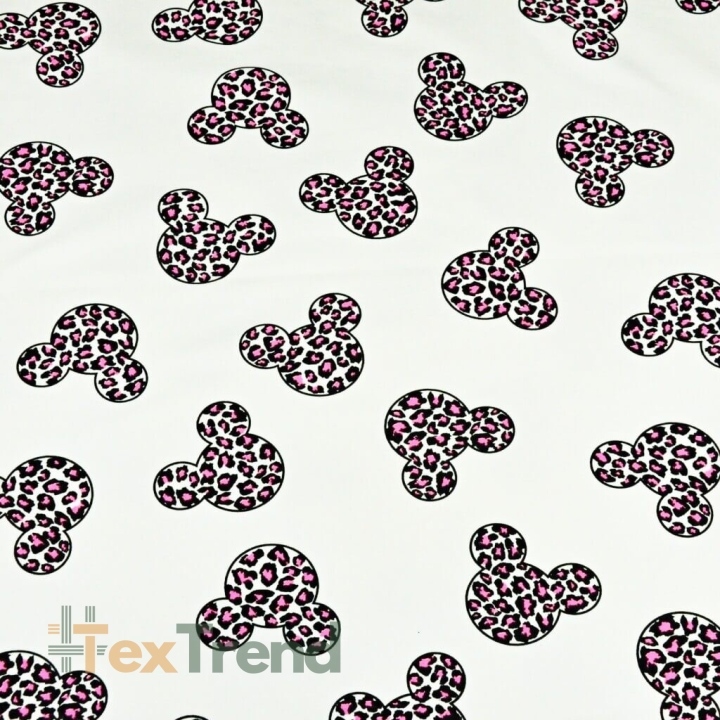 Einfarbiger Sweatstoff - Micky in rosa Leopardenmuster auf ecrufarbenem Hintergrund  